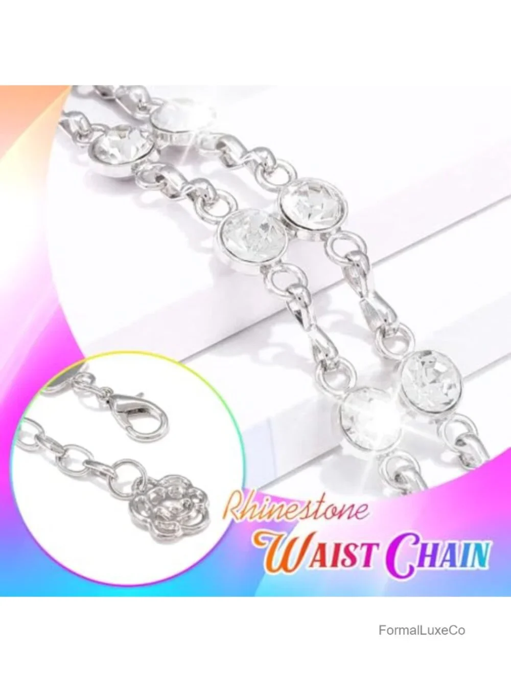 Rhinestone Chain Belt Waist Chain with Buckle Adjustable